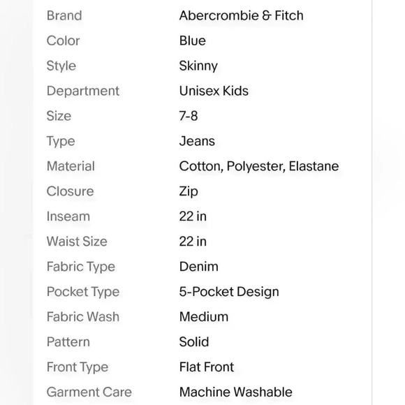 Abercrombie Kids Skinny Stretch Jeans Size 7/8 $50 - Picture 12 of 12